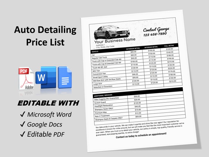 Auto Detailing Price List, Mobile Auto Detailing Price Menu, Pricing ...